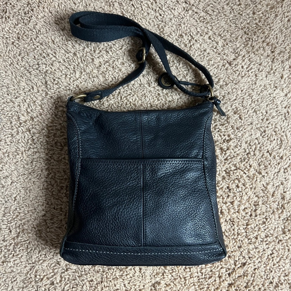 The Sak Black Pebbled Leather Crossbody Bag Adjustable Canvas Strap Multi Pocket - Picture 2 of 8